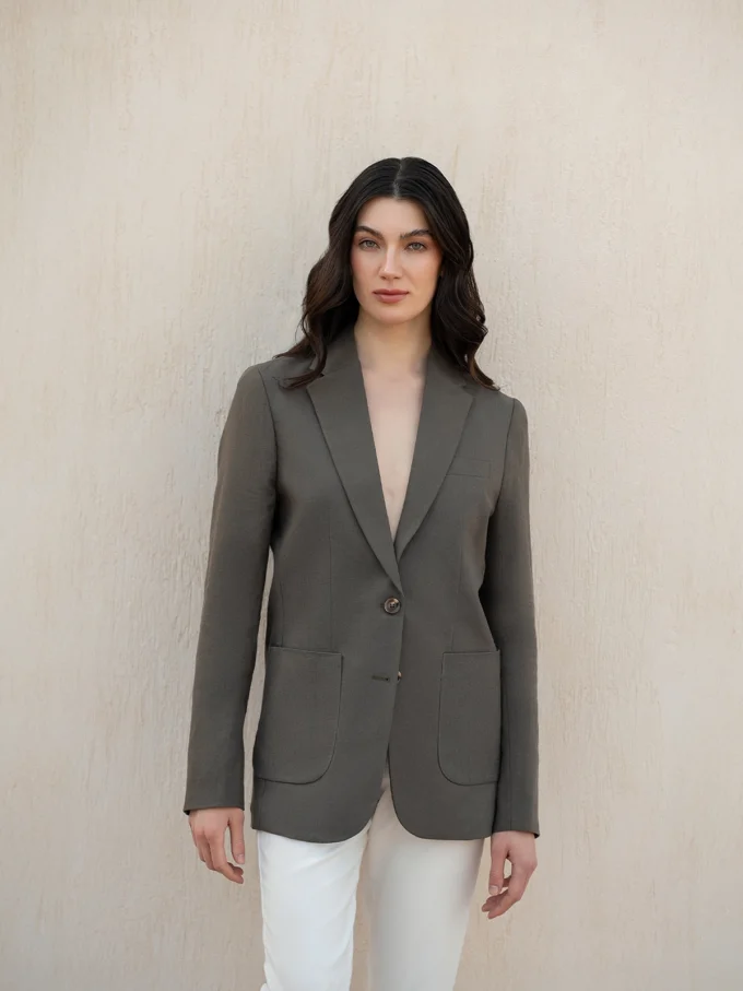 Women's Blazer With Side Pockets - Dark Green, 52