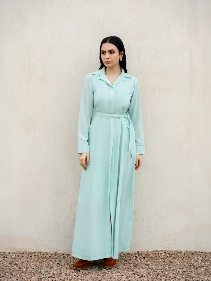 Elegant Daytime Dress With A Detachable Waist Belt - Mint Green, Free size
