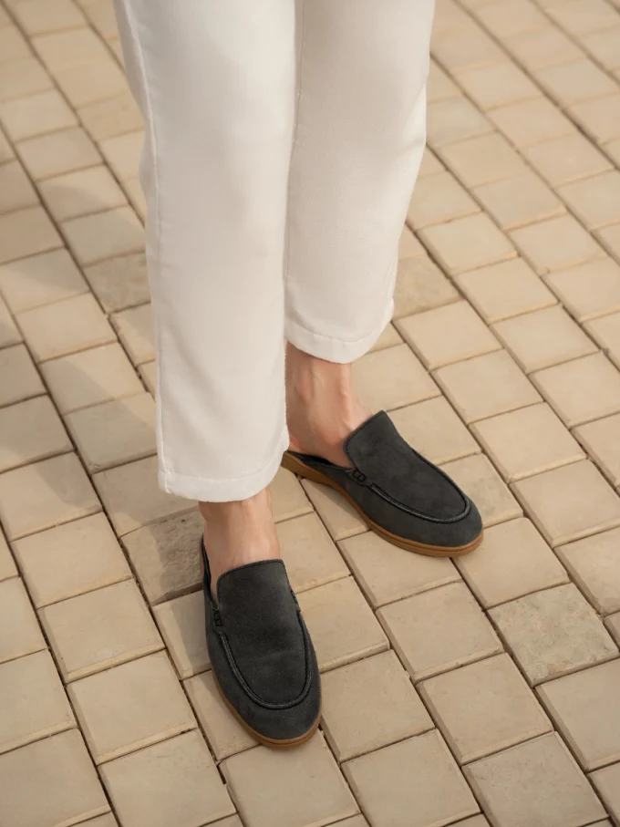 Women Backless Suede Leather Shoes - Grey, 41