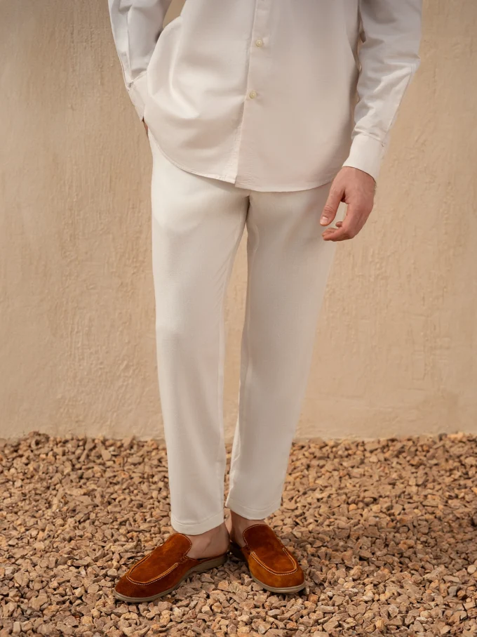 Straight-Cut Linen Pants - Off White, S