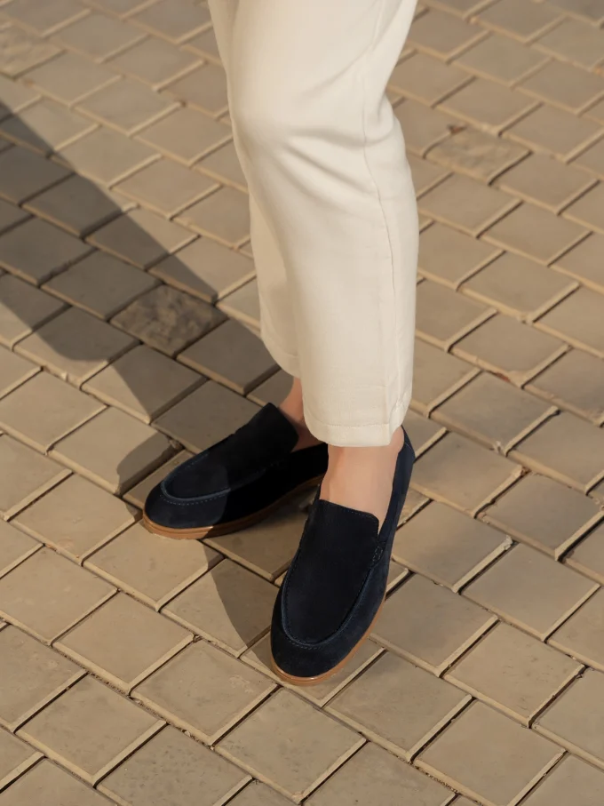 Women Suede Leather Shoes - Navy Blue, 41