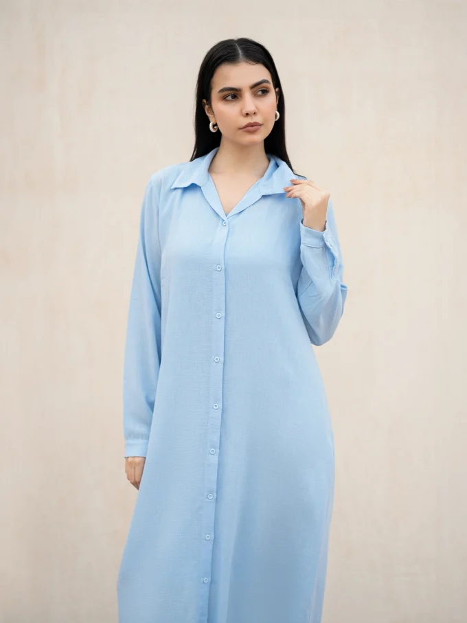 Linen Dress with Buttons - Babe blue, Free size