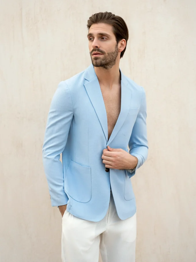 Linen Blazer with Side Pockets - Babe blue, 56