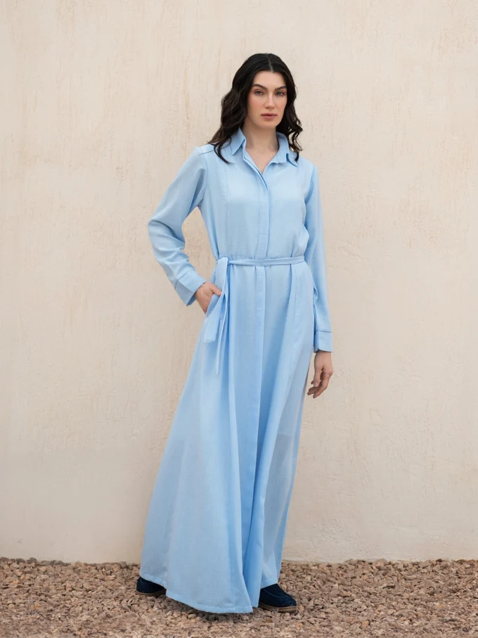 Elegant Daytime Dress With A Detachable Waist Belt - Babe blue, Free size
