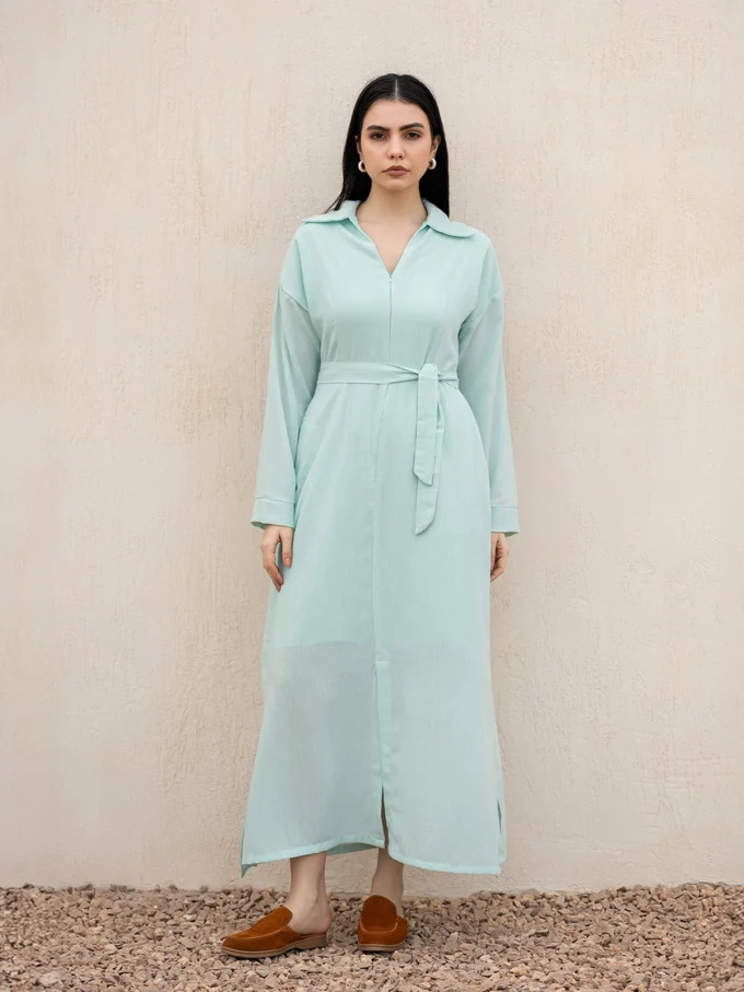 Mid-length Dress with Zipper Detailing - Mint Green, Free size