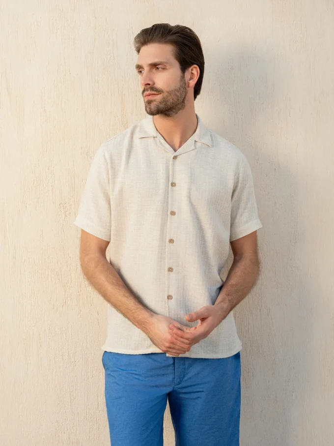 Short-Sleeve Linen Button-Up Shirt