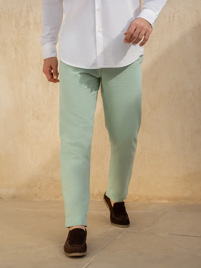 Straight-Cut Linen Pants - Mint Green, XXL