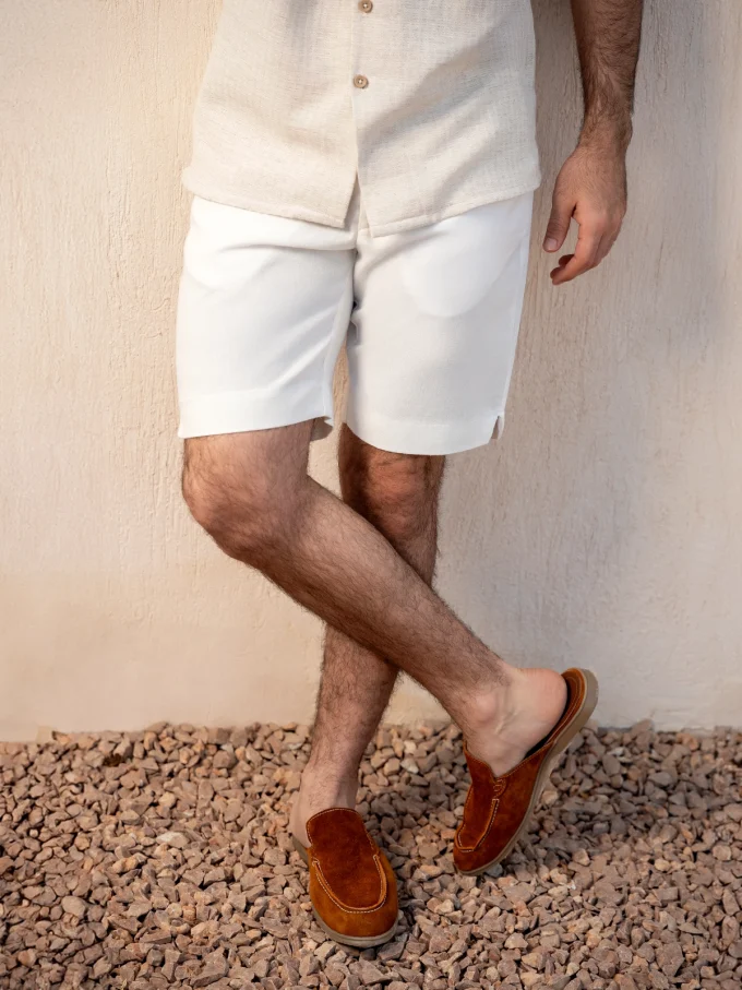 Linen shorts - White, XXL