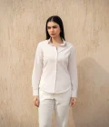 قميص كتان بأزرار أمامية - أوف وايت, XL