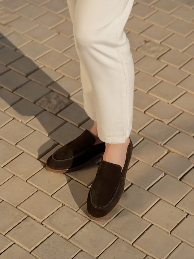 Women Suede Leather Shoes - Brown, 41