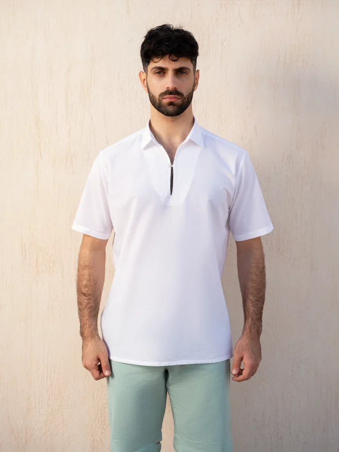 Short-Sleeve Linen Shirt - White, XXL
